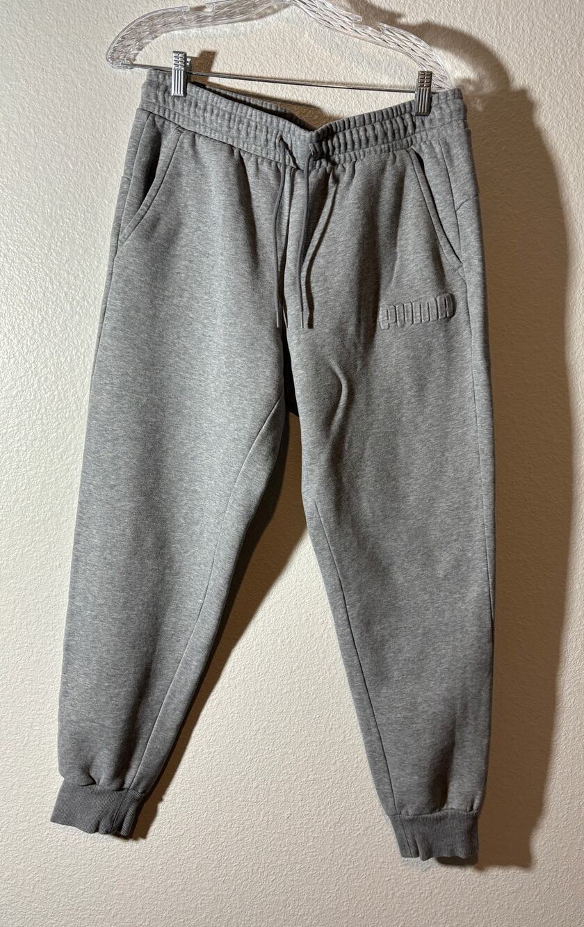 PUMA Men's Size L Essentials Logo Fleece Jogger Sweatpants Heather Gray Pull-On